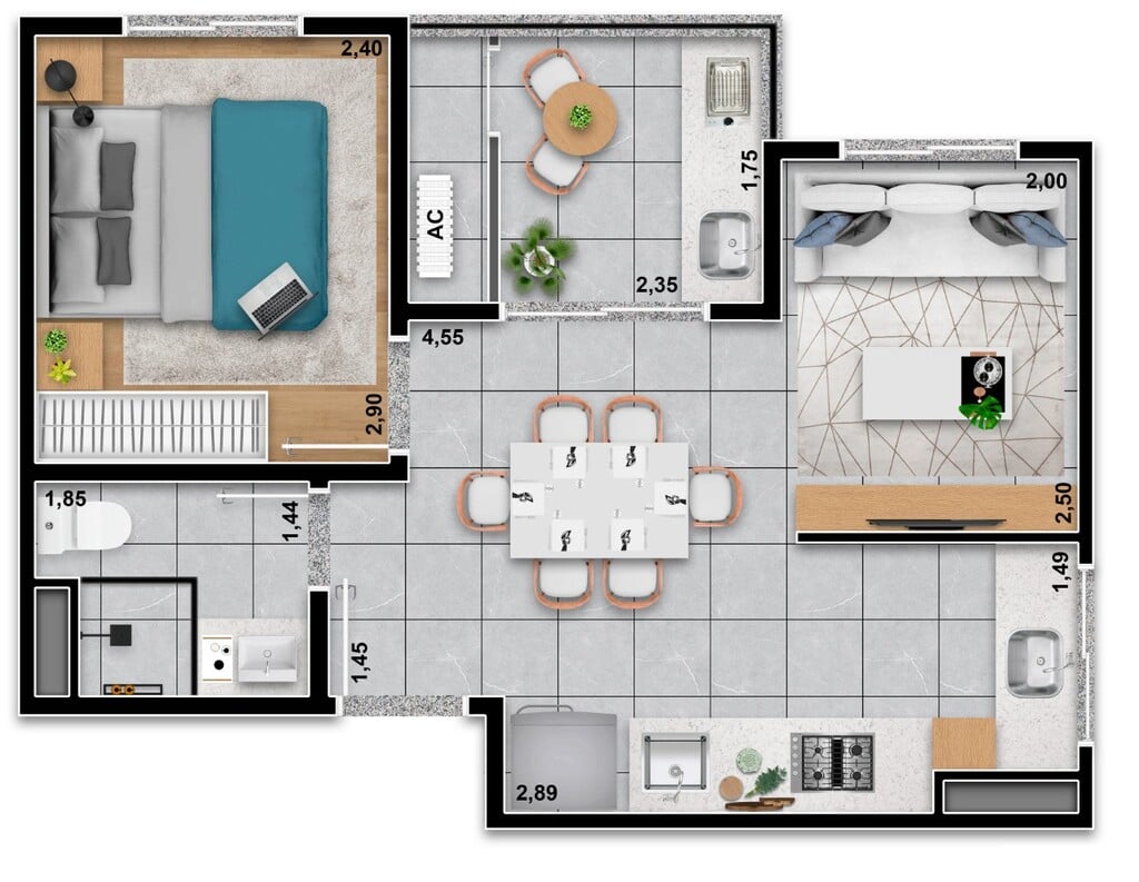 Planta 07 - 1 dorm 36 04m