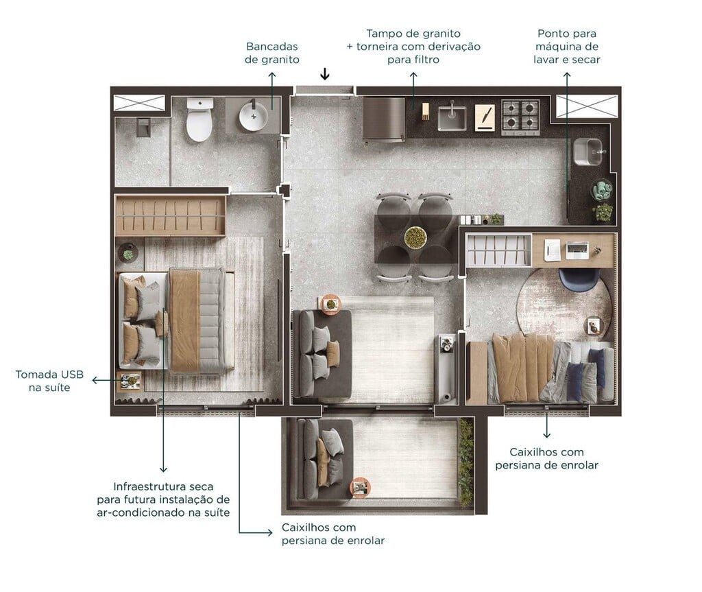 Planta 01 - 2 dorm 38m