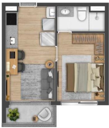 Planta 02 - 1 dorm 30m