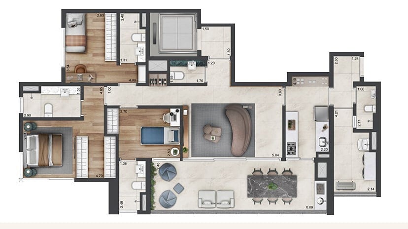 Planta 01 - 3 dorm 142m