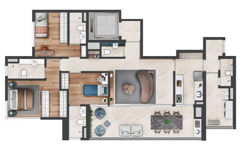 Planta 01 - 3 dorm 142m