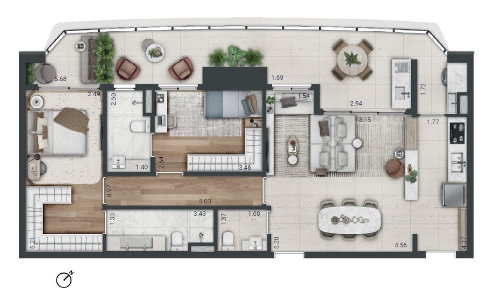 Planta 05 - 2 dorm 106m - opo