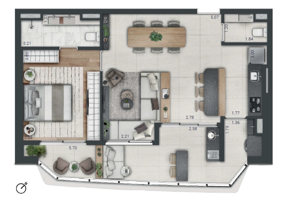 Planta 02 - 1 dorm 77m - opo 1