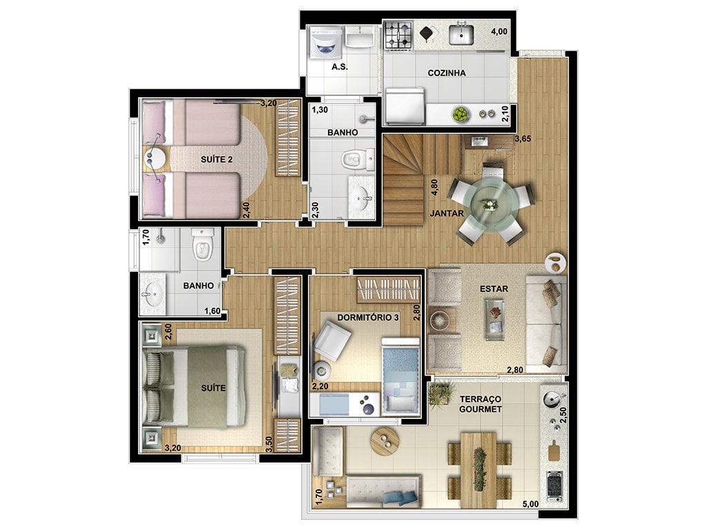 Planta 08 - 3 dorm 152m - duplex inferior