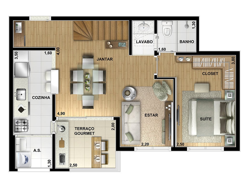 Planta 05 - 1 dorm 117m - duplex inferior