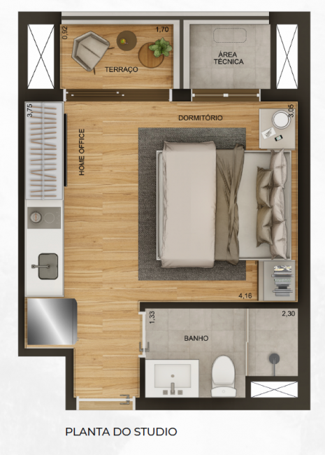 Planta 01 - 1 dorm 25,61m - studio