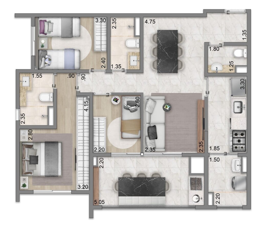 Planta 06 - 3 dorm 89m