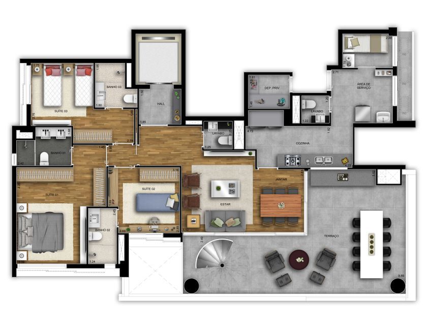 Planta 03 - 3 dorm 324m - cobertura duplex - inferior