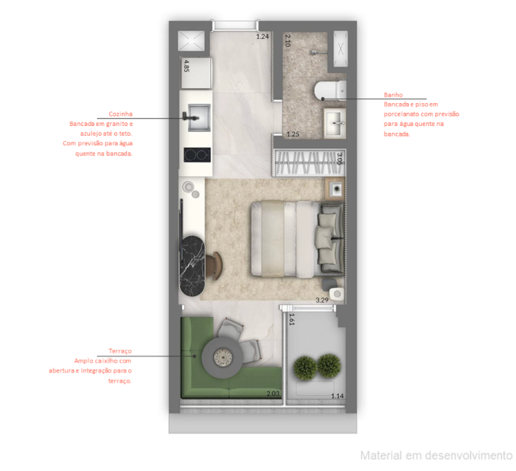 Planta 01 - 1 dorm 28m - studio