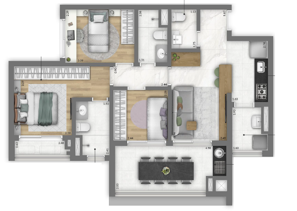 Planta 03 - 3 dorm 81m