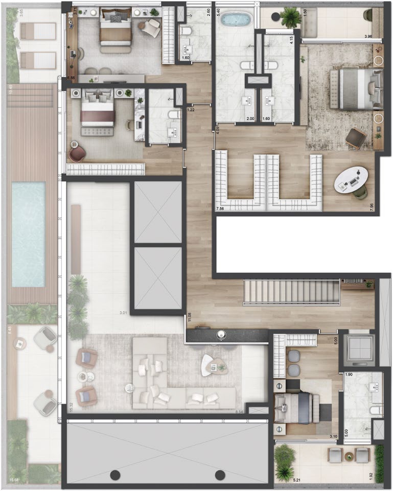 Planta 15 - 4 dorm 585m - cobertura duplex - superior