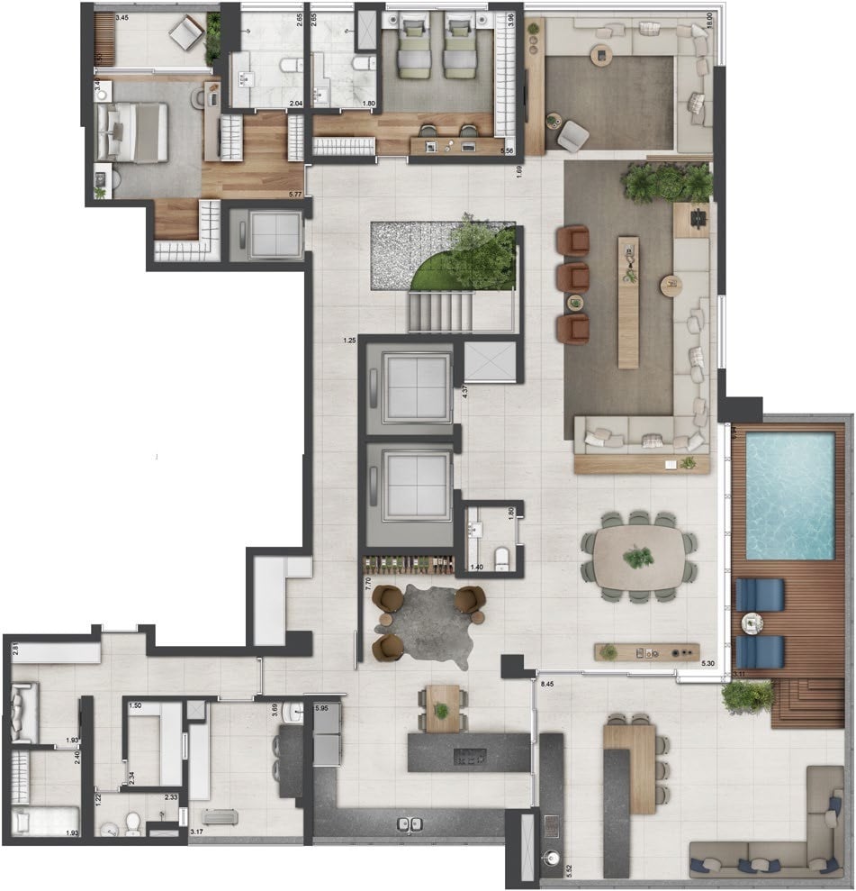 Planta 16 - 5 dorm 597m - cobertura duplex - inferior