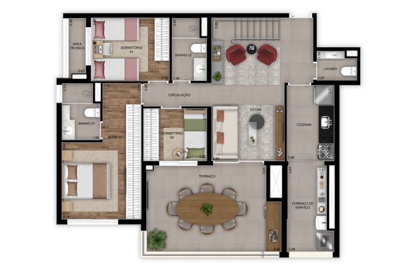 Planta 10 - 3 dorm 201m - cobertura duplex - inferior