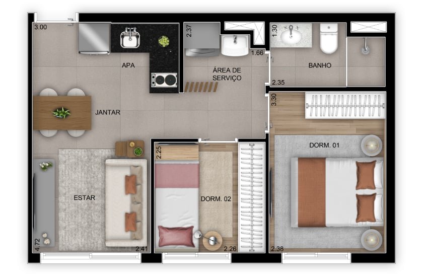 Planta 02 - 2 dorm 38m