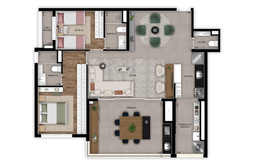 Planta 07 - 2 dorm 102m - opo