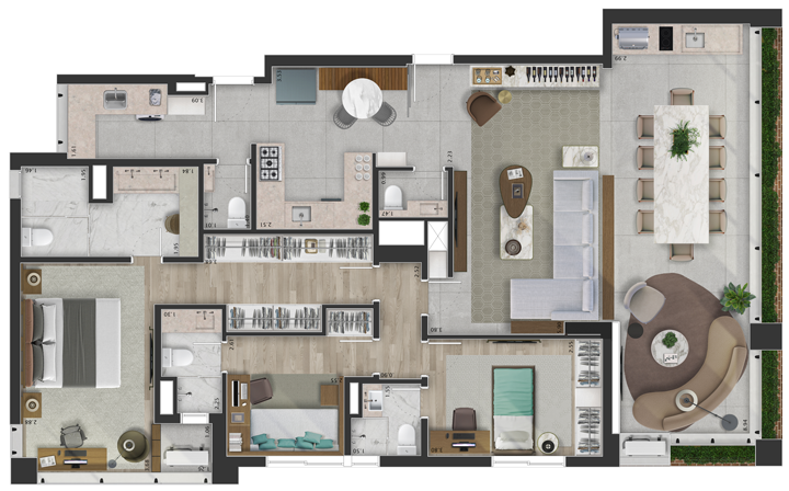 Planta 01 - 3 dorm 155 30m