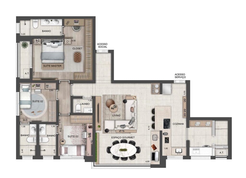 Planta 06 - 3 dorm 122m - opo