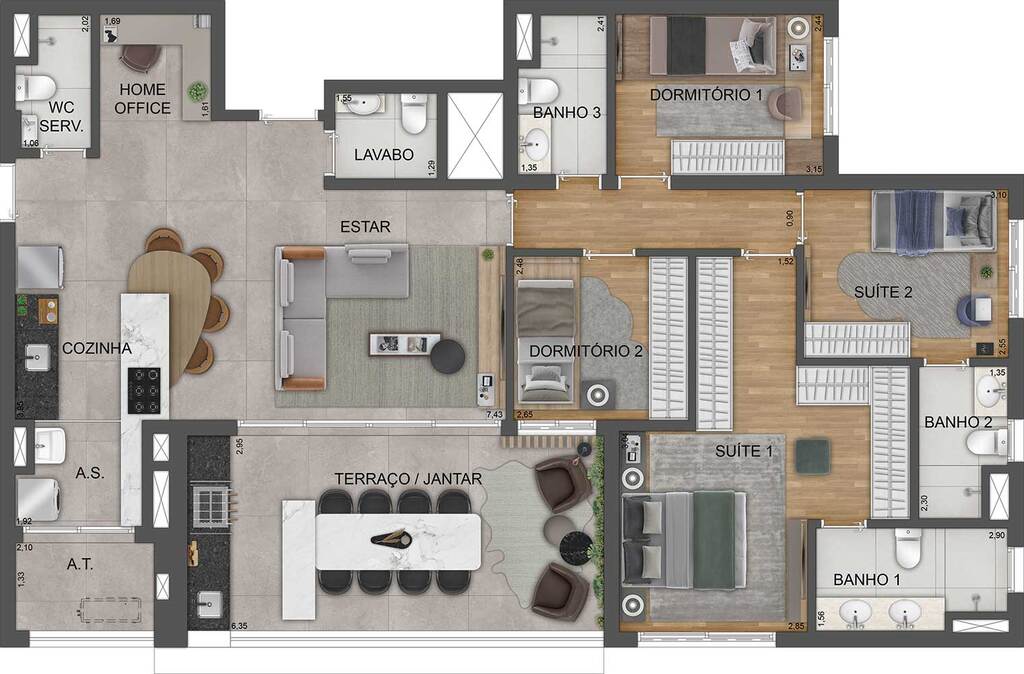 Planta 03 - 4 dorm 135m