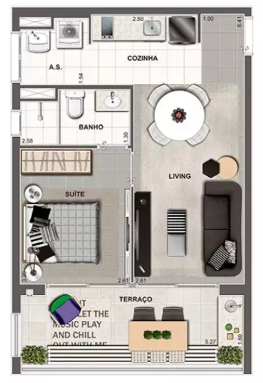 Planta 01 - 1 dorm 49m