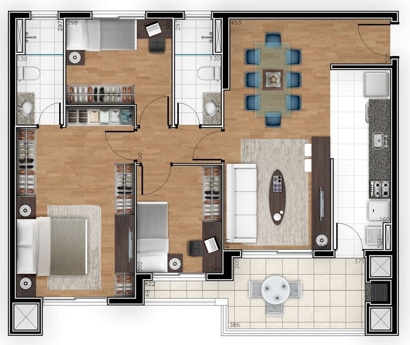 Planta 03 - 3 dorm 94 34m