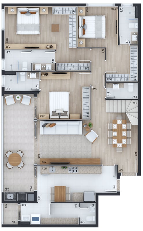 Planta 14 - 3 dorm 300 21m - cobertura duplex - inferior