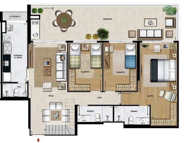 Planta 24 - 4 dorm 256,91m - cobertura duplex - inferior