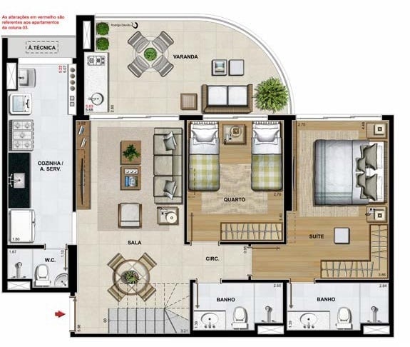 Planta 08 - 2 dorm 158 05m - cobertura duplex - inferior