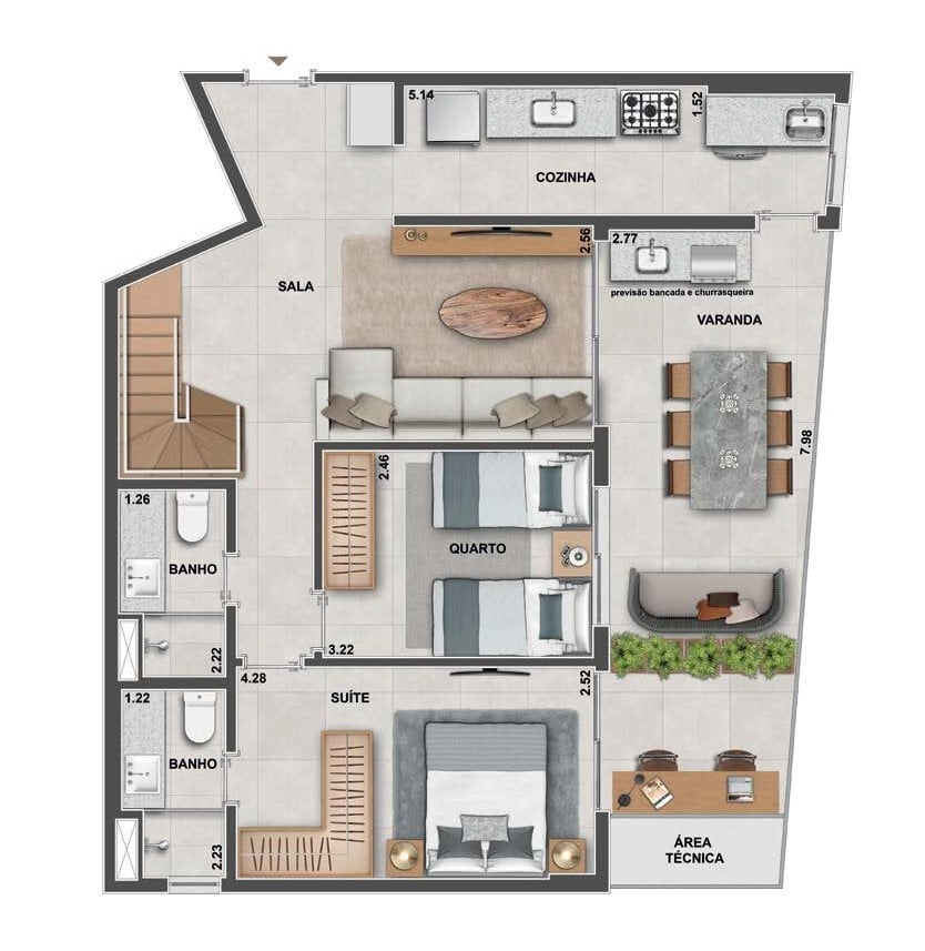 Planta 12 - 3 dorm 162 80m - cobertura duplex - inferior