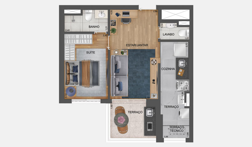 Planta 02 - 1 dorm - 47m