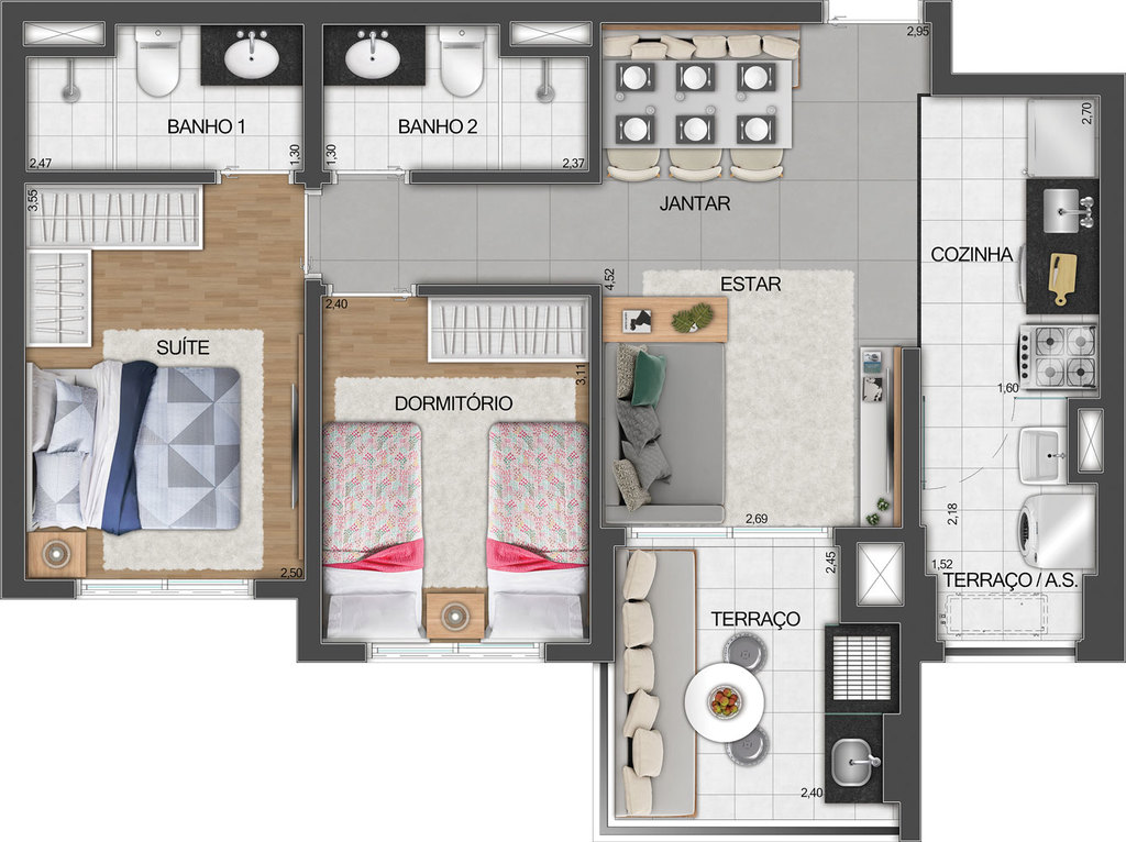 Planta 01 - 2 dorm 60m