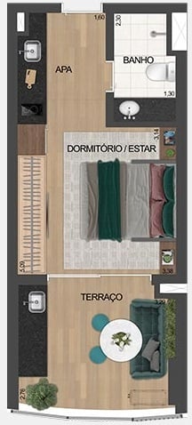 Planta 01 - 1 dorm 32m - studio