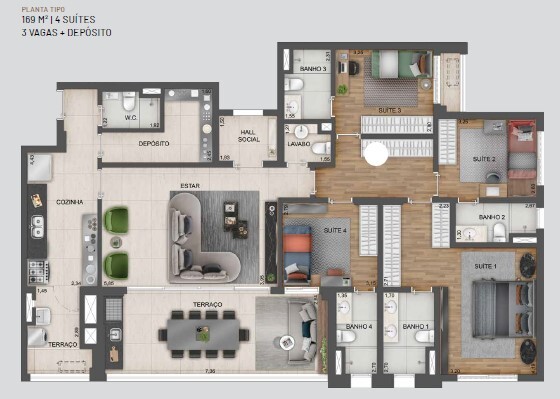 Planta 01 - 4 dorm 169m