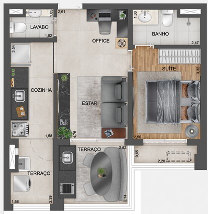 Planta 02 - 1 dorm 50m