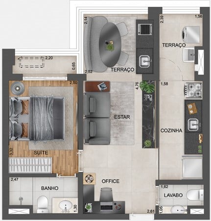 Planta 03 - 1 dorm 50m