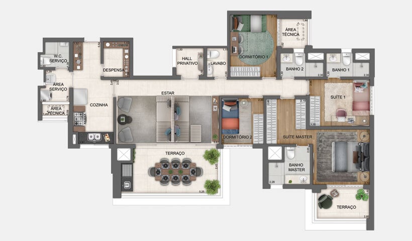 Planta 01 - 4 dorm 138m