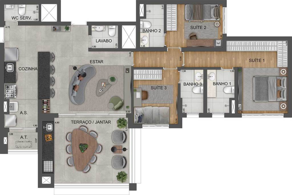 Planta 01 - 3 dorm 118m