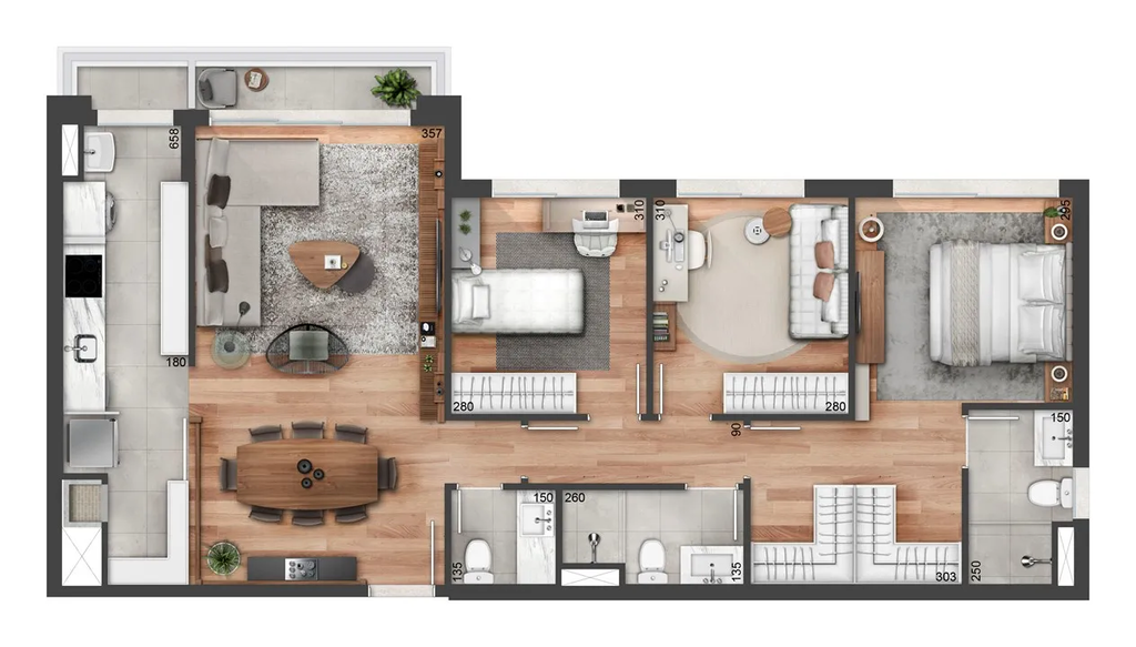 Planta 05 - 3 dorm 99m