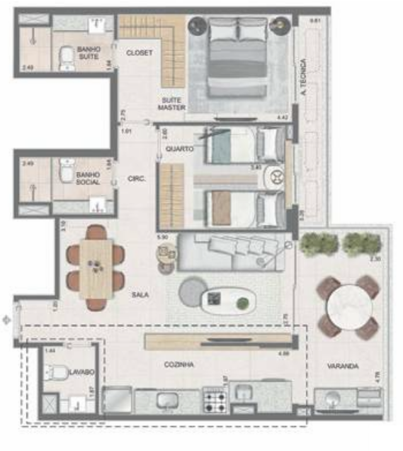 Planta 16 - 2 dorm 77 54m