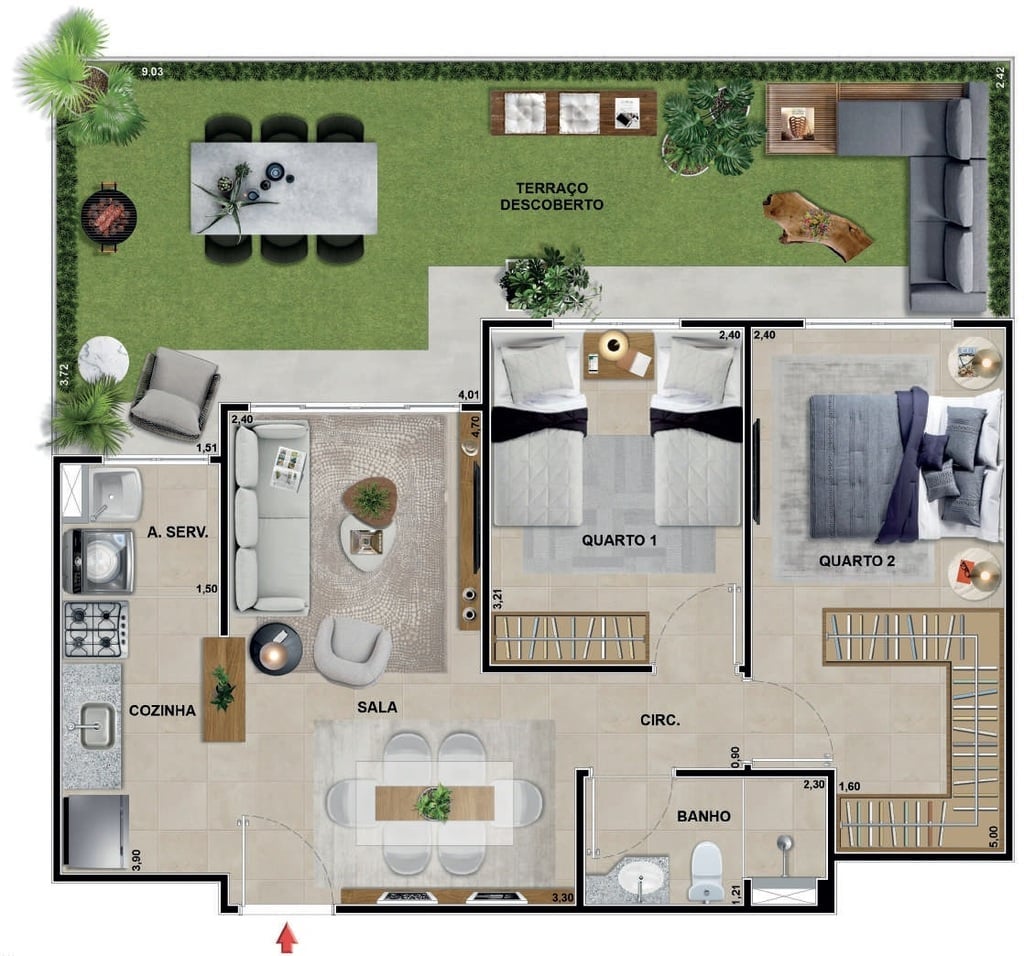 Planta 09 - 2 dorm 73,42m - garden