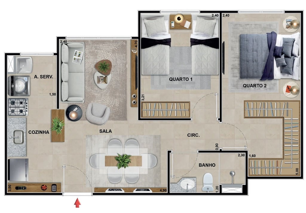 Planta 05 - 2 dorm 46,63m