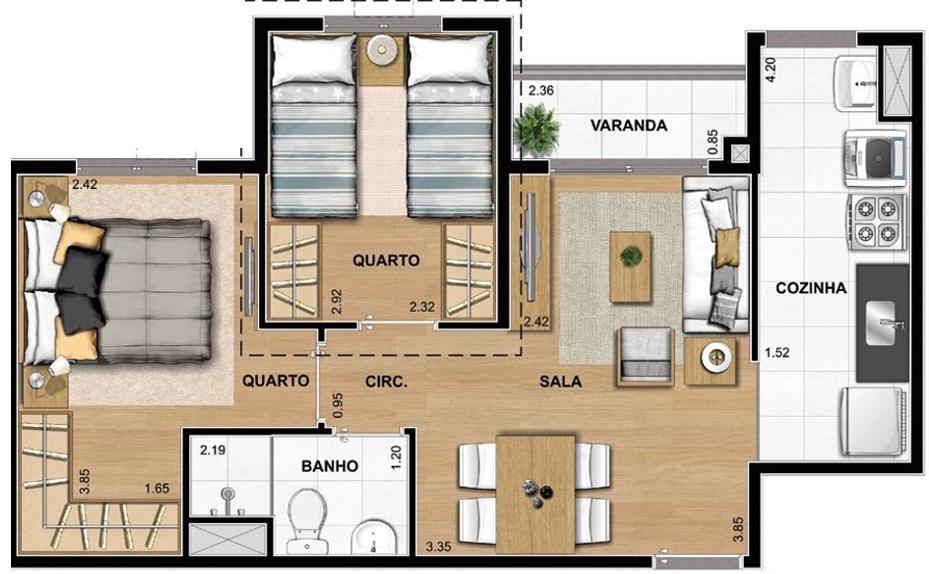 Planta 02 - 2 dorm 45 12m