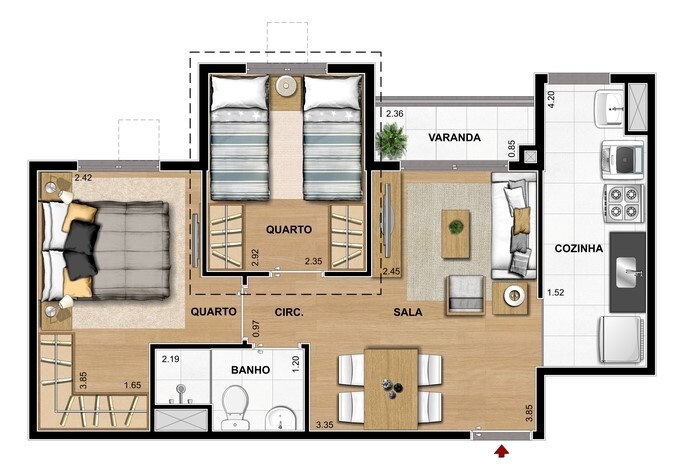 Planta 02 - 2 dorm 45 12m