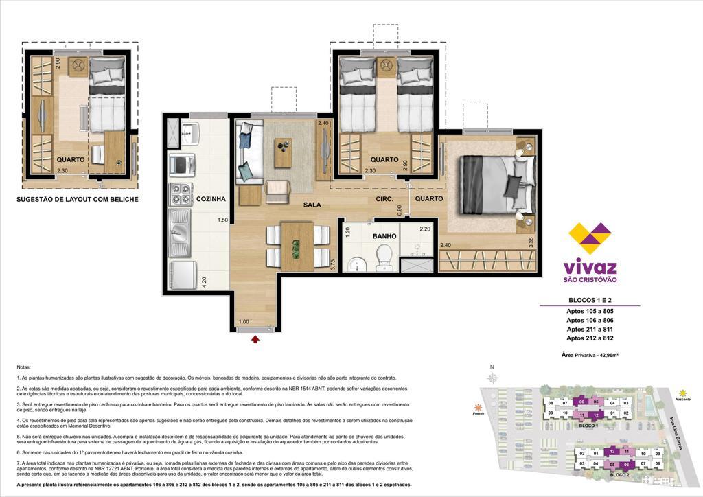 Planta 04 - 2 dorm 42 96m