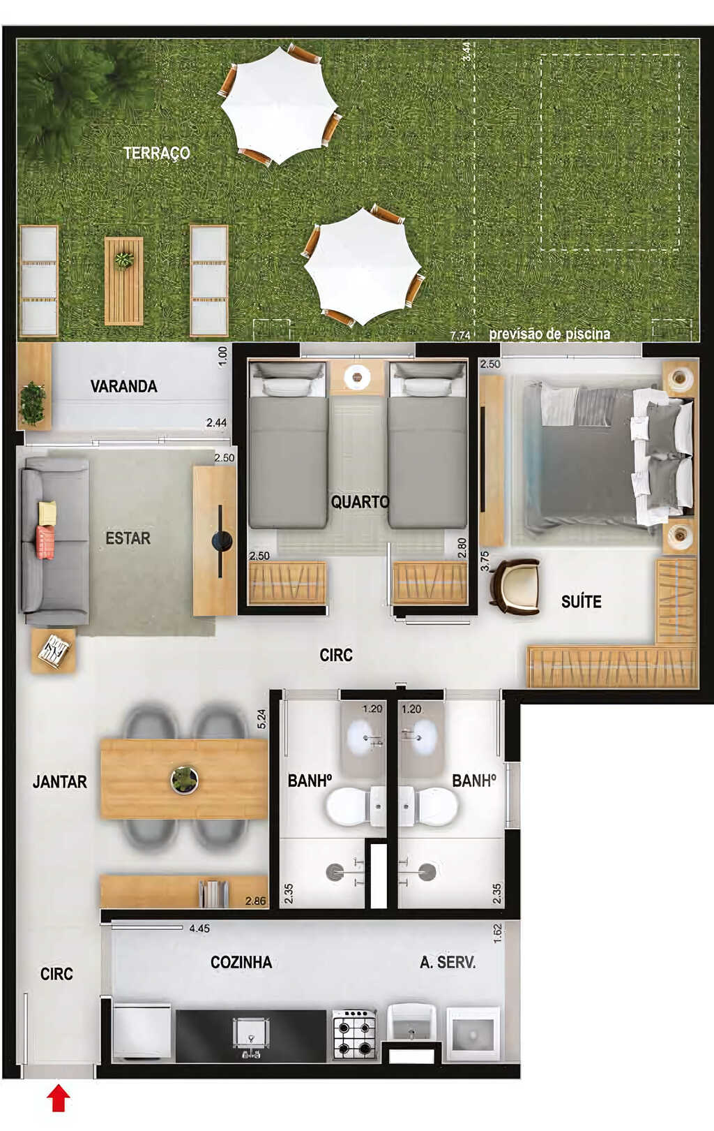 Planta 10 - 2 dorm 83,80m - garden