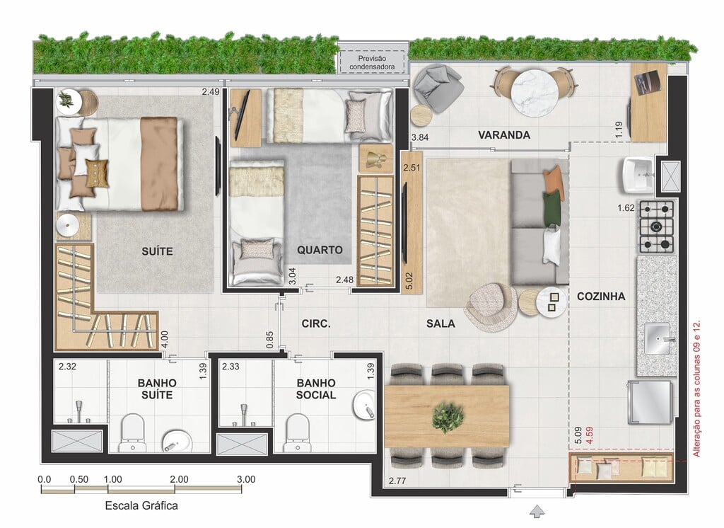 Planta 01 - 2 dorm 59,76m