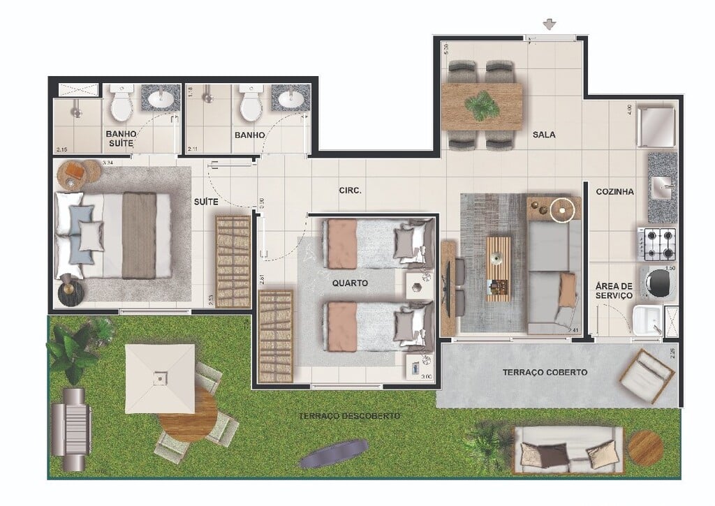 Planta 08 - 2 dorm 72,86m - garden