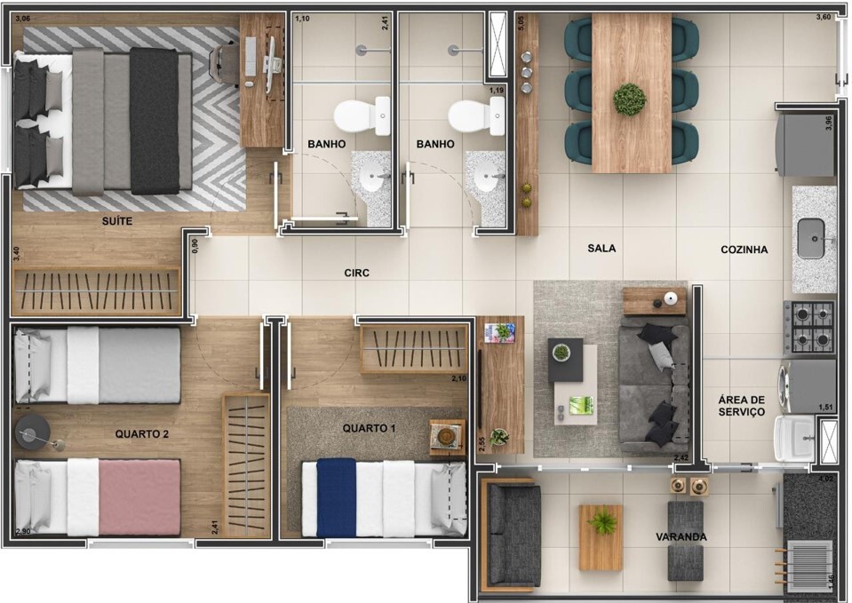 Planta 07 - 3 dorm 59 94m