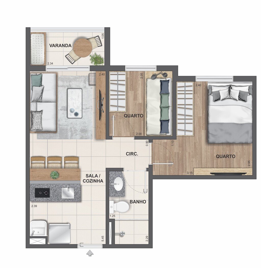 Planta 03 - 2 dorm 36m