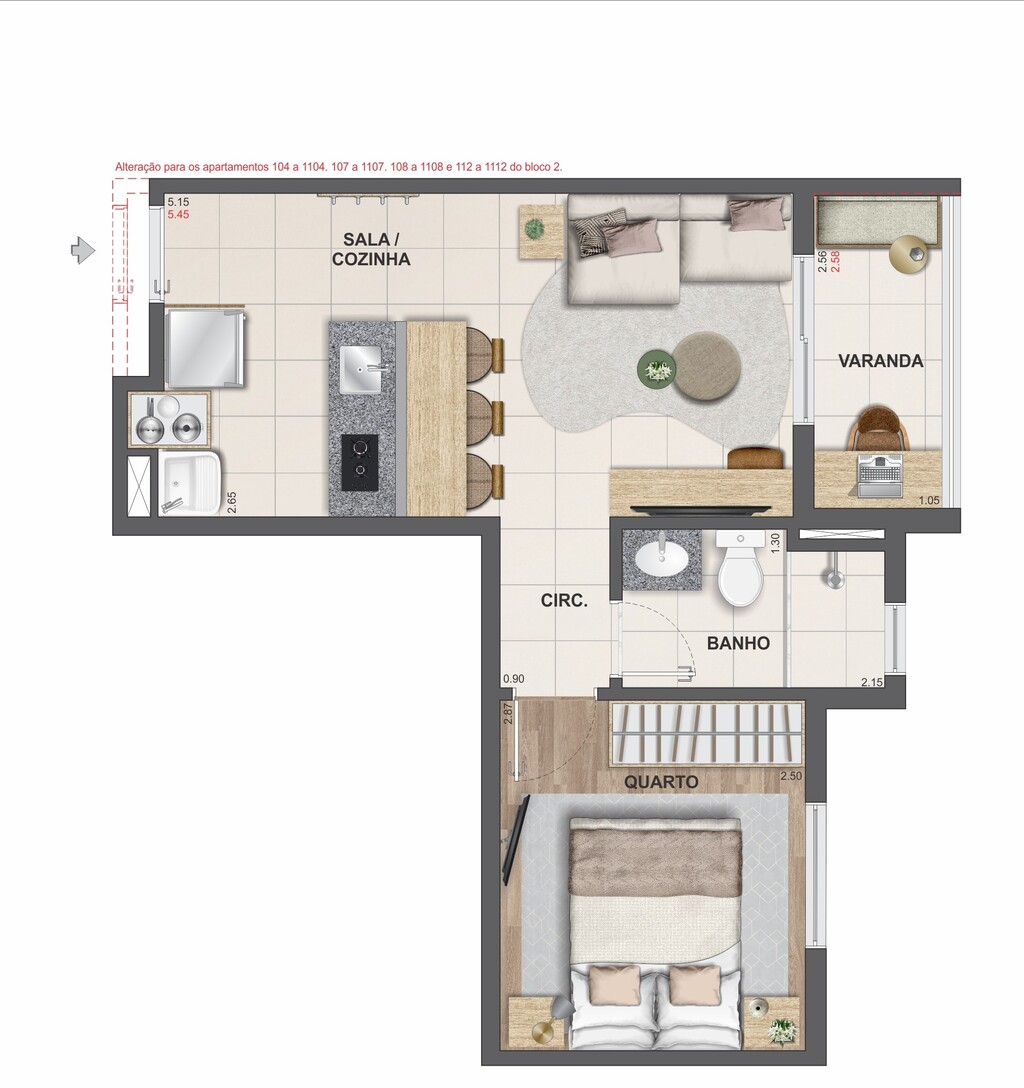 Planta 02 - 1 dorm 33m