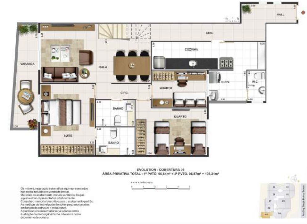 Planta 15 - 2 dorm 193m - cobertura duplex